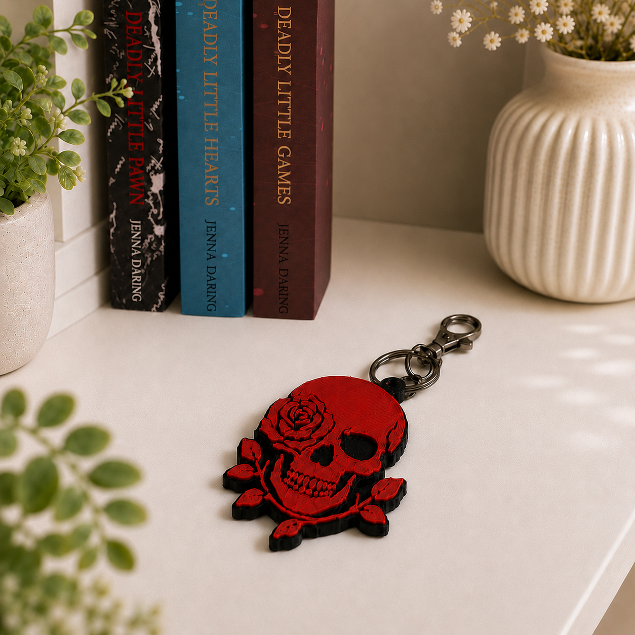 Skull Rose Keyring